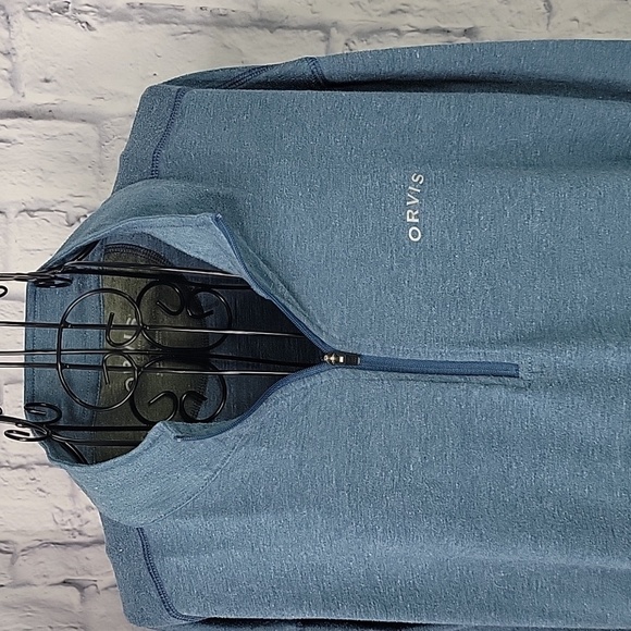 ORVIS CLASSIC COLLECTION Blue Long Sleeves 1/4 Zip Polo Shirt XL - Picture 2 of 7
